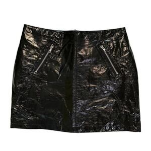 Black Pleather Mini Skirt – High Waisted Faux Leather – Size Large